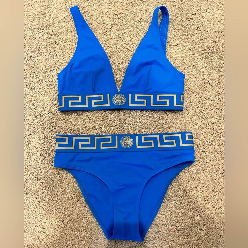 Versace Bikini Set Blue Greca Logo Print size 3
